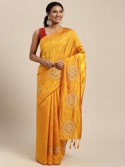 Mimosa - Women's Kanjivaram Art Silk Mustard Saree with Unstitched Blouse