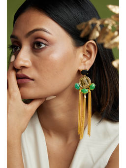 AMOSSH - 18K Gold Plated Stones Pair Of Fall Earrings