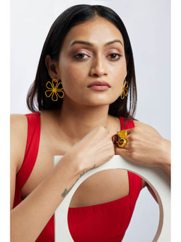 AMOSSH - 18K Gold Plated Statement Pair Of Peony Earrings