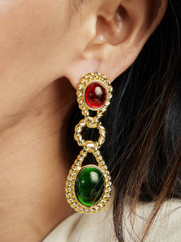 AMOSSH - 18K Gold Plated Stones Pair Of Rosh Earrings