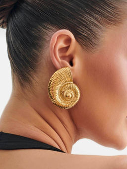 AMOSSH - 18K Gold Plated Statement Pair Of Shell Earrings