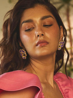 AMOSSH - 22K Gold Plated Pearl Pair Of Violet Earrings
