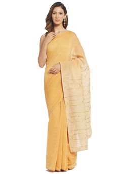 Fabindia - Beige Solid Cotton Silk Sari