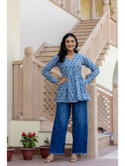 Jaipuri Adaah - Rosso Blue Hand Block Printed Short Kurta