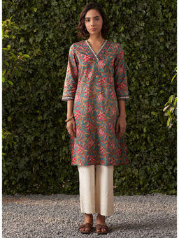 Lakshita - Green Printed Cotton Kurta for Women