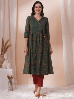 Kami Kubi - Fit And Flare Cotton Print Kurta With Hand Embroidery