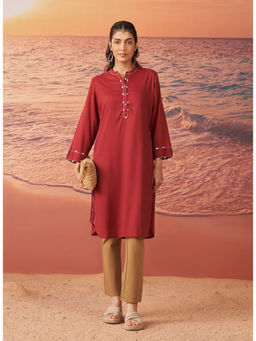 Lakshita - Maroon Monochrome Lyocell Kurta for Women