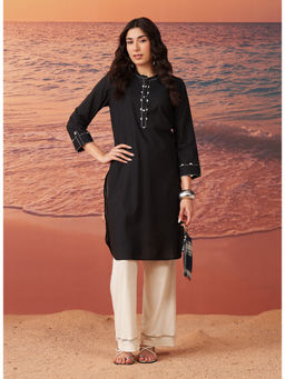 Lakshita - Navy Monochrome Lyocell Kurta for Women