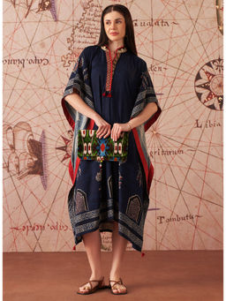 Lakshita - Navy Printed Rayon Kaftan Dress for Women