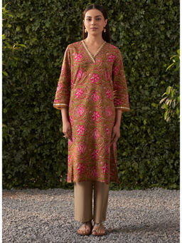 Lakshita - Olive Printed Cotton Kurta for Women