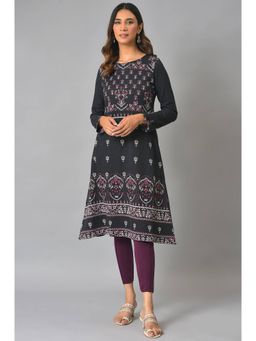 W - Black Floral Winter Kurta