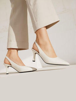 Street Style Store - Women Off White Pointed Toe Stilettos with Backstrap