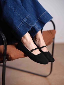 ERIDANI - Betty Black Solid Buckle Ballerinas