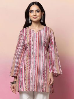 Indya - Pink Printed Cotton Short Kurti