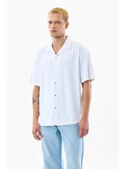 Snitch - White Self-Design Half Sleeves Boxy Casual Shirt for Men