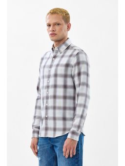 Snitch - Off-White Plaid Full Sleeves Slim Casual Shirt for Men-Brown