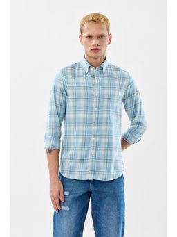Snitch - Light Blue Plaid Full Sleeves Slim Casual Shirt for Men