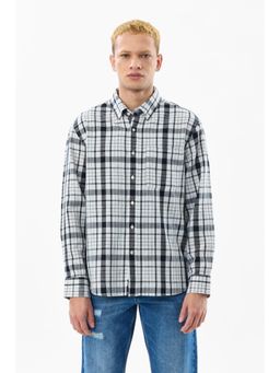 Snitch - Off-White Plaid Full Sleeves Regular Casual Shirt for Men-Black