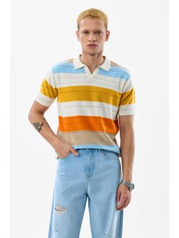 Snitch - Stripes Half Sleeves Slim Casual Polo T-Shirt for Men-Multi-Color