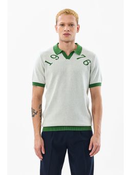 Snitch - Green Self Design Half Sleeves Regular Casual Polo T-Shirt for Men