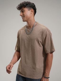 LOCOMOTIVE - Men Brown Relaxed Fit Drop Shoulder T-Shirt