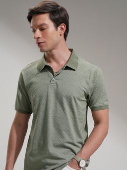 LOCOMOTIVE - Men Green Slim Fit Half Button Placket Polo T-Shirt
