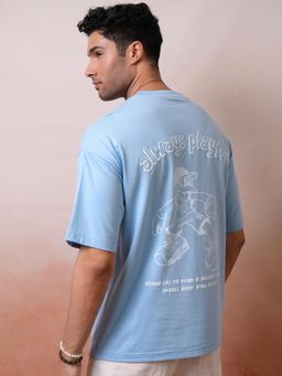 LOCOMOTIVE - Men Puff Printed Blue Crew Neck Half Sleeve T-Shirt
