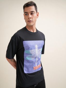 LOCOMOTIVE - Men Black Crew Neck Half Sleeve T-Shirt