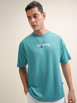 LOCOMOTIVE - Men Crew Neck Half Sleeve Relaxed Drop Shoulder T- Shirt-Blue