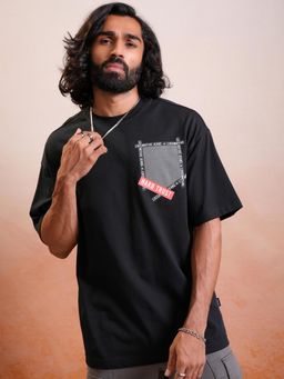 LOCOMOTIVE - Black Drop Shoulder Crew Neck Half Sleeve T-Shirt