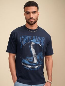 LOCOMOTIVE - Men Navy Blue Printed Relaxed Fit Casual T-Shirt