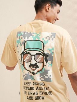 LOCOMOTIVE - Men Beige Crew Neck Typography T-Shirt