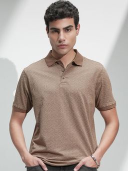 LOCOMOTIVE - Men Brown Slim Fit Half Button Placket Polo T-Shirt