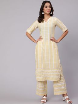 Jaipur Kurti - Yellow & White Checks Kurta with Palazzo (Set of 2)