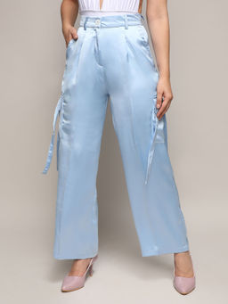 PINACOLADA - Women'S Powder Blue Satin Cargo Trousers