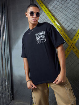 Bewakoof - Heavy Duty 1.0 Men's Black Graphic Printed Super Loose Fit T-shirt