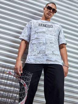 Bewakoof - Heavy Duty 1.0 Official DC Men's White Batman All Over Printed Oversized T-shirt