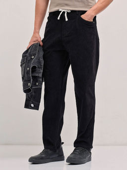 The Bear House - Mens Black Corduroy Solid Cotton Trouser