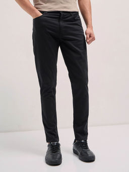 The Bear House - Mens Black Slim Fit Solid Cotton Trouser