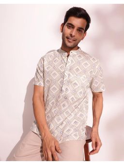 Fabindia - Cotton Printed Mid Placket Shirt Blue and White