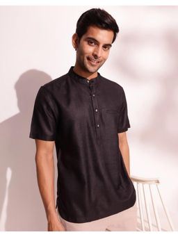 Fabindia - Black Viscose Silk Solid Mid Placket Shirt
