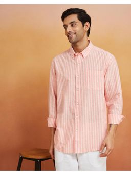 Fabindia - Peach Cotton Blend Striped Shirt