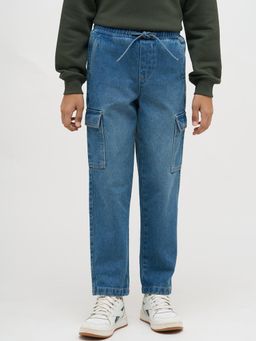 Jack & Jones Junior - Boys Blue Washed Cargo Jeans