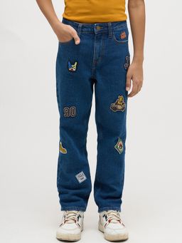 Jack & Jones Junior - Boys Applique Self Design Loose Fit Jeans