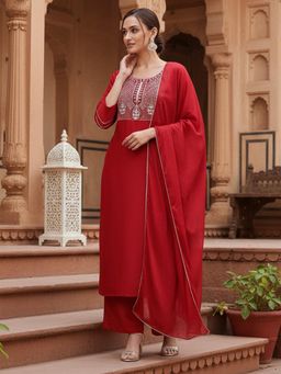 Vaamsi - Women Silk Blend Yoke Design Kurta Palazzo with Dupatta (Set of 3)