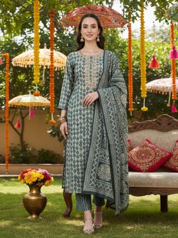 Vaamsi - Women Silk Blend Embroidered Printed Kurta Trouser with Dupatta (Set of 3)