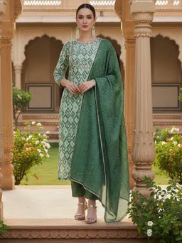 Vaamsi - Women Cotton Printed Kurta Trouser with Dupatta (Set of 3)