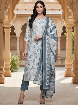 Vaamsi - Women White Poly Chanderi Straight Kurta Pant with Dupatta (Set of 3)