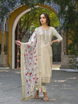 Vaamsi - Off White Embroidered Straight Kurta and Pant with Dupatta