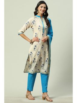 Biba - Beige Cotton Unstitched Suit (Set of 3)